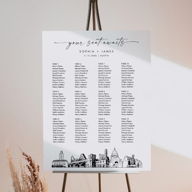 Austin Skyline Wedding Seating Chart 18x24 Foam Board (Creator Uploaded)