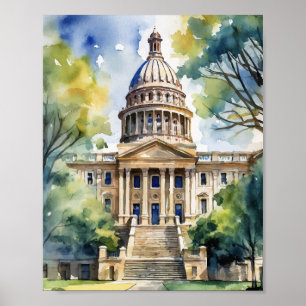 Austin State Capital Texas Watercolor Poster
