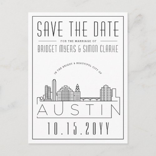 Austin  Stylized Skyline Save the Date Postcard