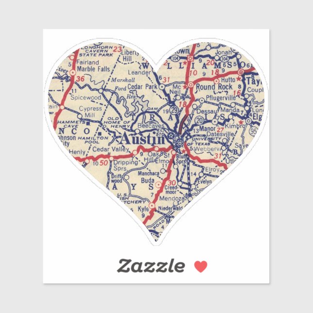 Austin Texas 1941 Map Sticker (Sheet)