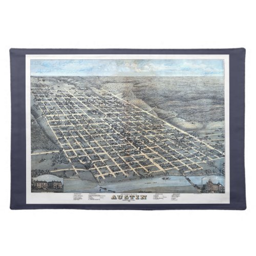 Austin Texas Antique Aerial City Map from 1873 Cloth Placemat