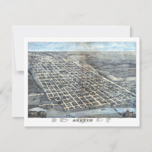 Austin, Texas Antique Aerial City Map from 1873 Invitation