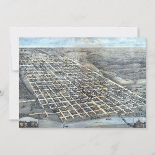 Austin, Texas Antique Aerial City Map from 1873 Invitation