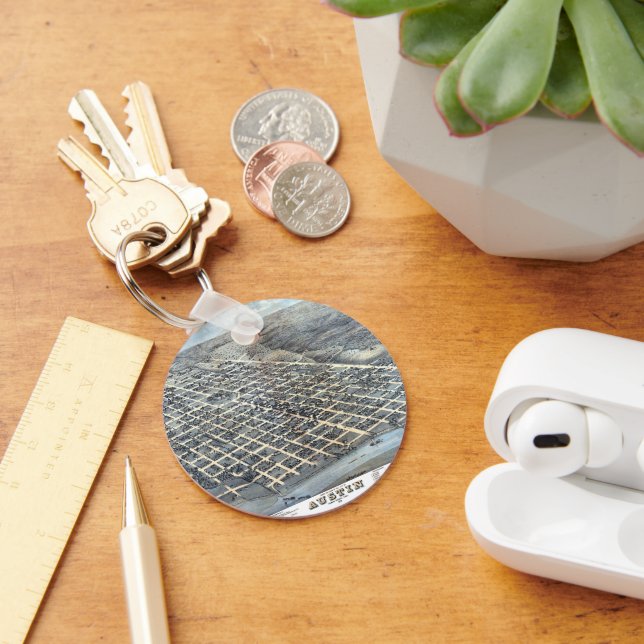 Austin, Texas Antique Aerial City Map from 1873 Keychain (Desk)