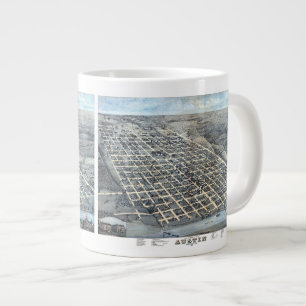 Austin, Texas Antique Aerial City Map from 1873 Large Coffee Mug