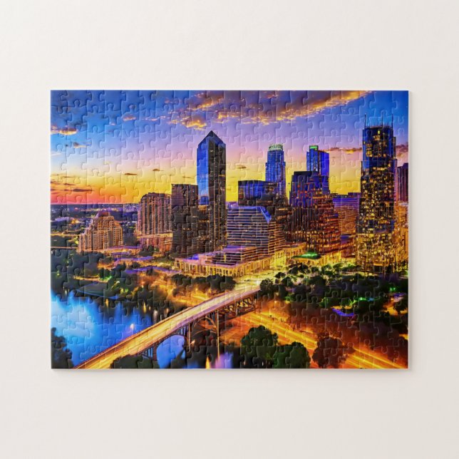 Austin Texas Art 3 Photo Puzzle Skyline Art Austin (Horizontal)