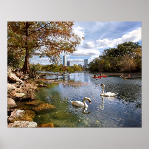 Austin Texas Barton Creek  Ladybird Lake Skyline Poster