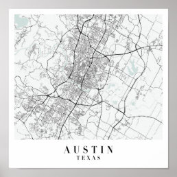 Austin Texas Blue Water Street Map Poster