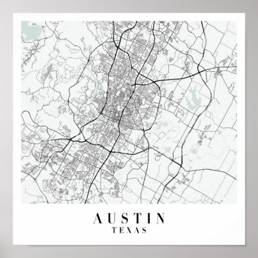 Austin Texas Blue Water Street Map Poster | Zazzle