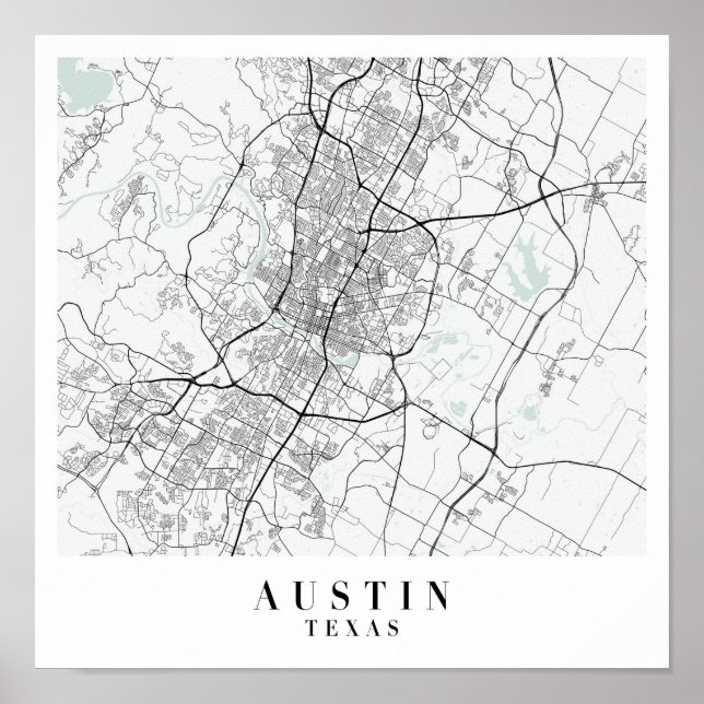 Austin Texas Blue Water Street Map Poster (Front)