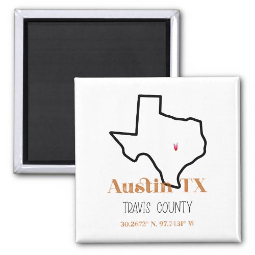 Austin Texas Burnt Orange Fridge Magnet