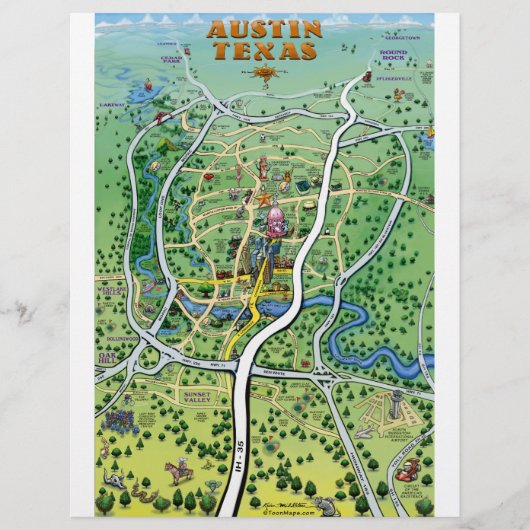 Austin Texas Cartoon Map (Front)
