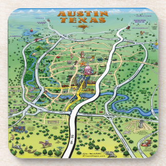Austin Texas Cartoon Map Beverage Coaster