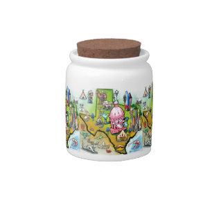 Austin Texas Cartoon Map Candy Jar