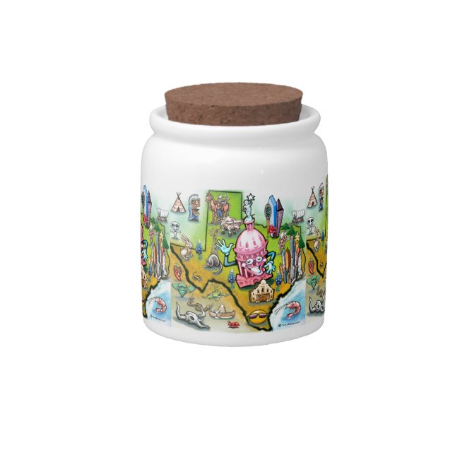 Austin Texas Cartoon Map Candy Jar (Front)