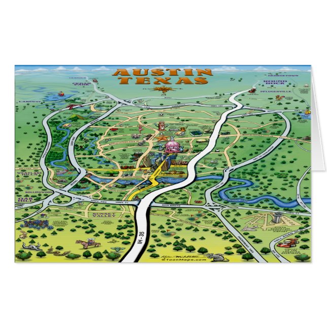 Austin Texas Cartoon Map Card (Front Horizontal)