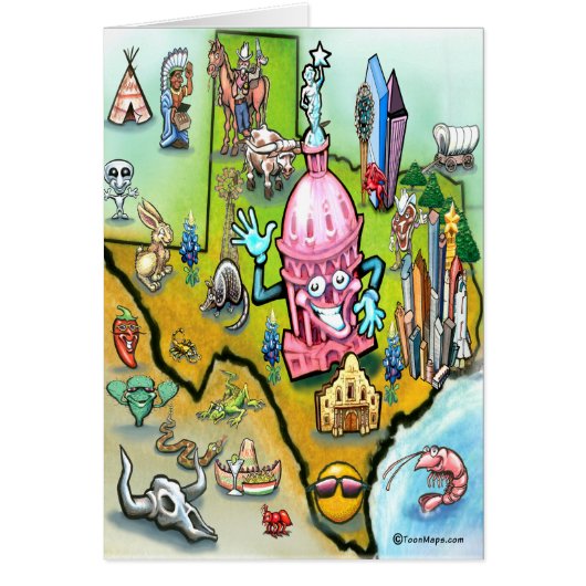 Austin Texas Cartoon Map Cards (Front)