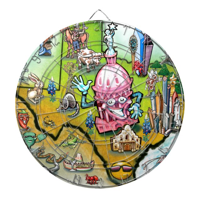 Austin Texas Cartoon Map Dartboard (Front)