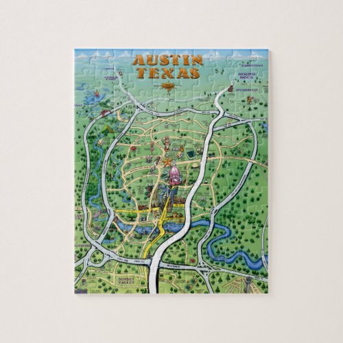 Austin Texas Cartoon Map Jigsaw Puzzle