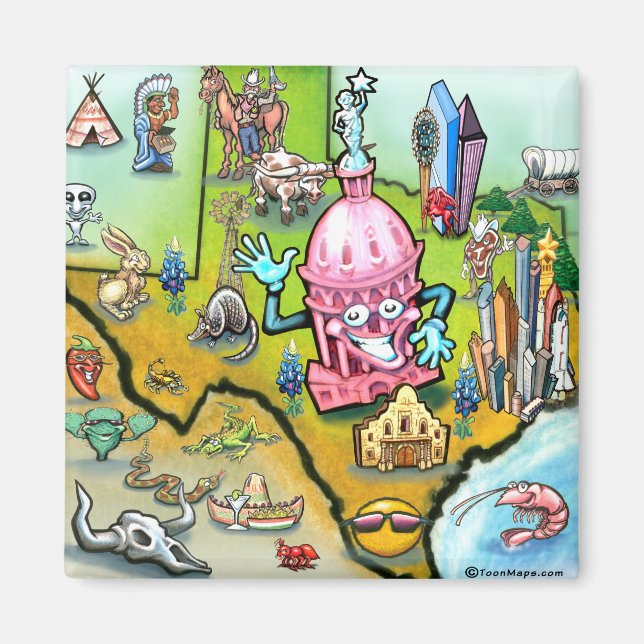 Austin Texas Cartoon Map Magnet (Front)