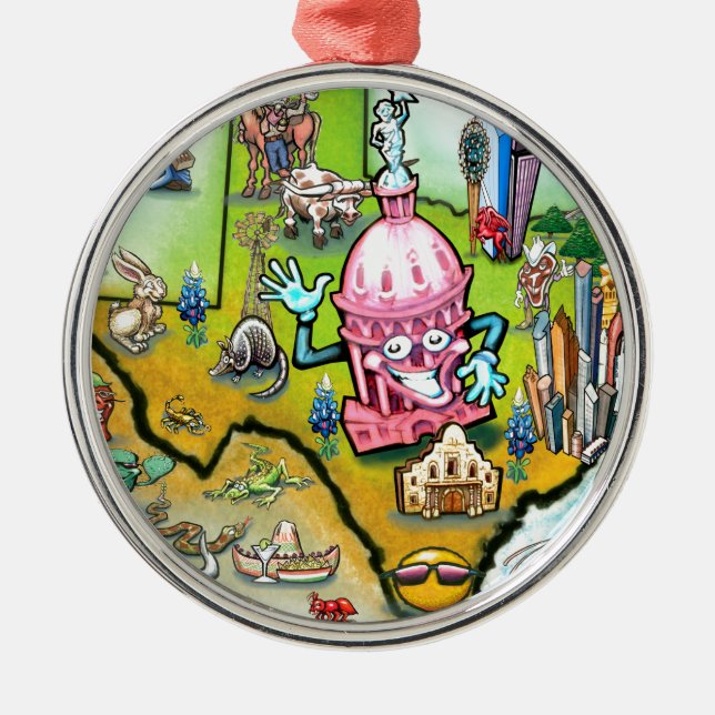 Austin Texas Cartoon Map Metal Ornament (Front)