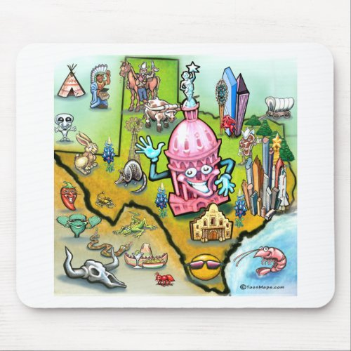 Austin Texas Cartoon Map Mouse Pad