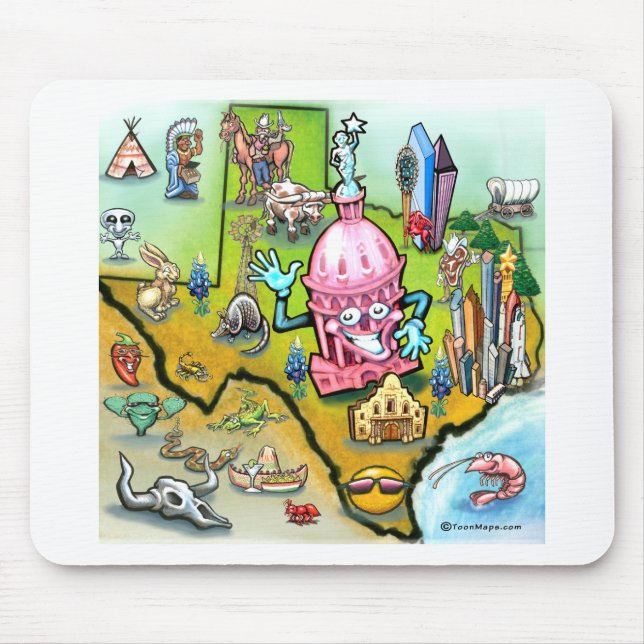 Austin Texas Cartoon Map Mouse Pad (Front)
