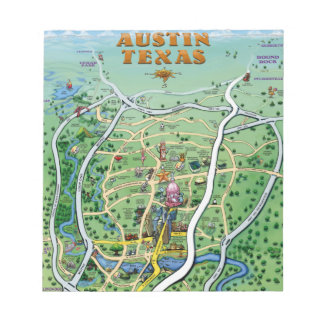 Austin Texas Cartoon Map Notepad