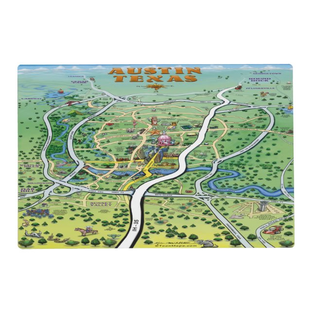 Austin Texas Cartoon Map Placemat (Front)