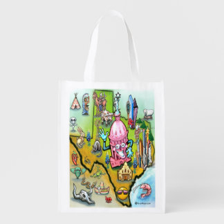 Austin Texas Cartoon Map Reusable Grocery Bag