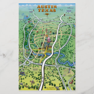 Austin Texas Cartoon Map Stationery