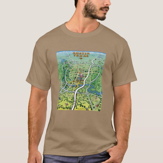 Austin Texas Cartoon Map T-Shirt (Front)