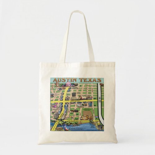 Austin Texas Cartoon Map Tote Bag