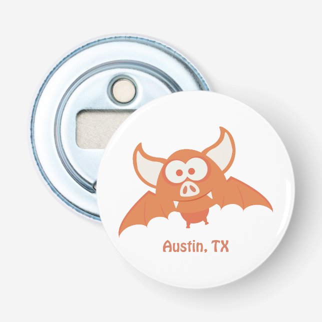 Austin Texas Cartoon Orange  Bat Bottle Opener (Front)
