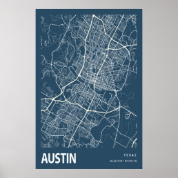 Austin Texas City Map Line Art Blue Print