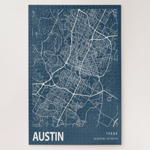 Austin Texas City Map Line Art Blue Print Jigsaw Puzzle