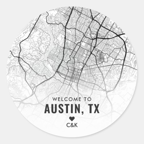 Austin Texas City Map  Wedding Welcome Classic Round Sticker