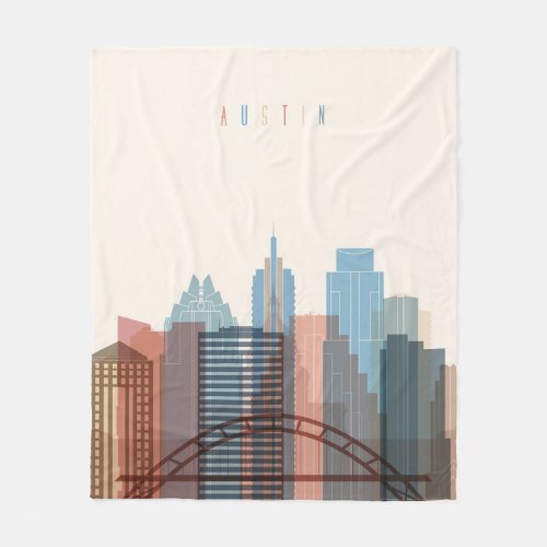 Austin Texas  City Skyline Fleece Blanket