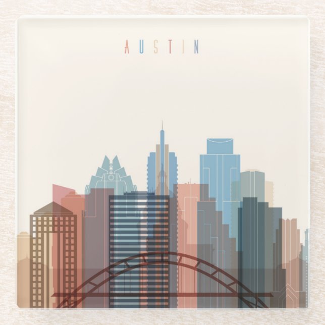 Austin, Texas | City Skyline Glass Coaster (Front)