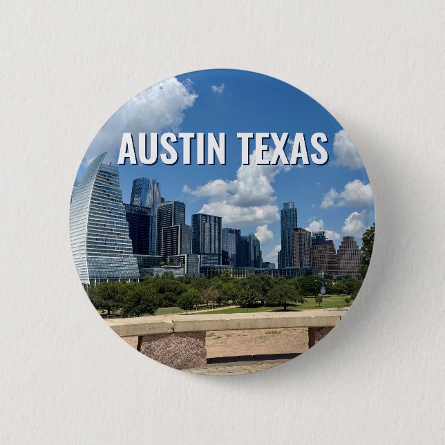 Austin Texas City Skyline Photography Button (Front)