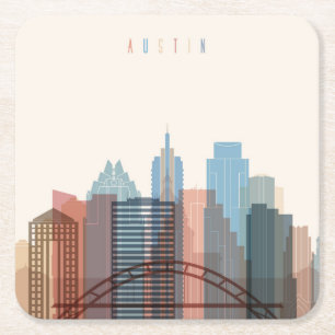 Austin, Texas City Skyline Square Paper Coaster