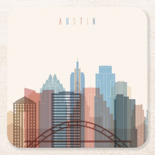 Austin Texas  City Skyline Square Paper Coaster