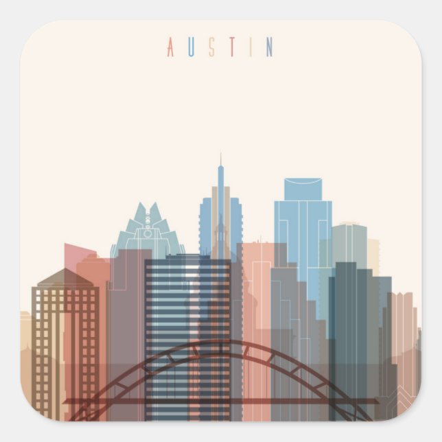 Austin, Texas | City Skyline Square Sticker (Front)