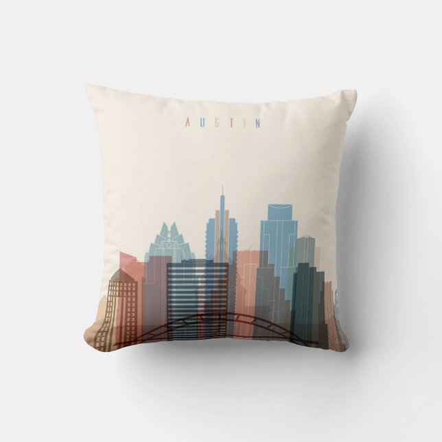 Austin, Texas | City Skyline Throw Pillow (Front)