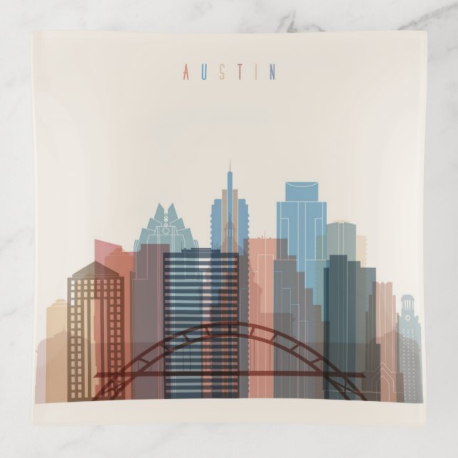 Austin, Texas | City Skyline Trinket Tray (Front)