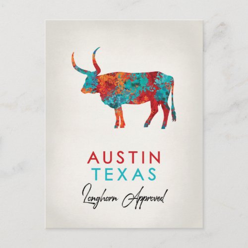 Austin Texas Colorful Longhorn Postcard