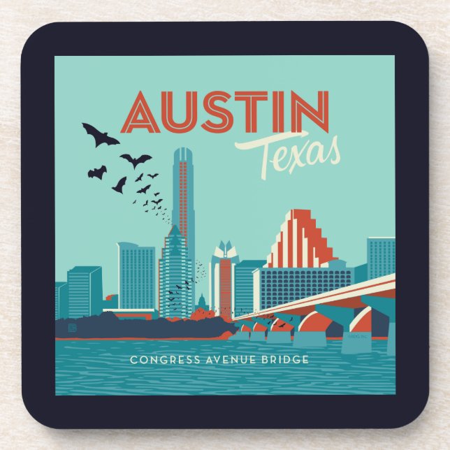 Austin, Texas | Congress Avenue Bridge Beverage Coaster (Front)