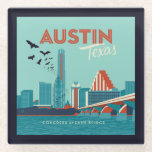 Austin, Texas | Congress Avenue Bridge Glass Coaster<br><div class="desc">Anderson Design Group is an award-winning illustration and design firm in Nashville,  Tennessee. Founder Joel Anderson directs a team of talented artists to create original poster art that looks like classic vintage advertising prints from the 1920s to the 1960s.</div>