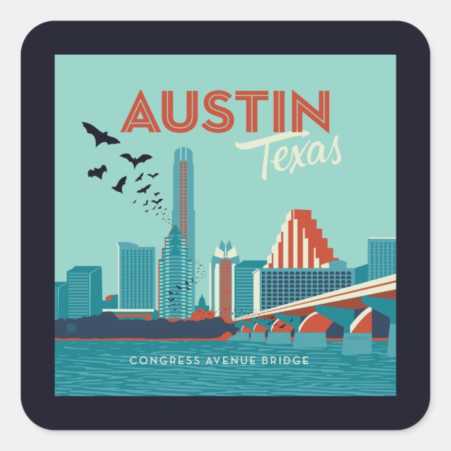 Austin, Texas | Congress Avenue Bridge Square Sticker (Front)