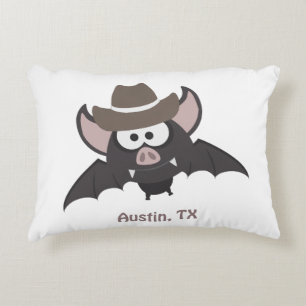 Austin Texas Cute Cartoon Cowboy Bat Accent Pillow